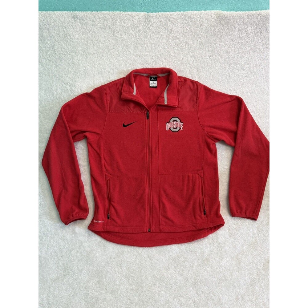 Ohio State Buckeyes Jacket Mens Medium Red Full Zip Hoodie Therma Fit Nike